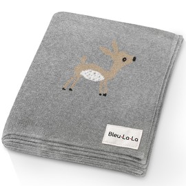 Bleu La La Knit Baby Swaddle Blanket - 100% Cotton Soft Cozy Receiving Swaddle Crib Stroller Blanket for Shower Gift Registry for Newborns, Infants, Toddlers (Deer - Grey)