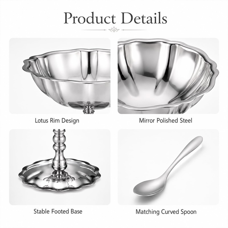 4 Pcs Ice Cream Cups Set with Spoons, Vintage Stainless