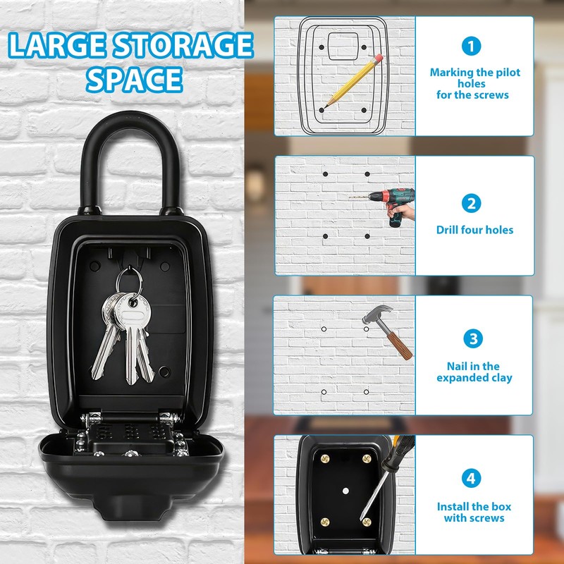 PZJFH Key Safe Lock Box Outdoor Hangable Weatherproof Portable Lock