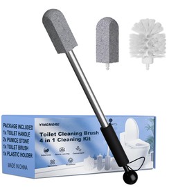 Toilet Bowl Cleaner Brush and Holder Set, Pumice Stone with Handle for Cleaning, 16.14 Inch Hard Water Stain Remover with 2 Different Types of Scrubbing Brushes, Wall Mounted Scouring Stick Household