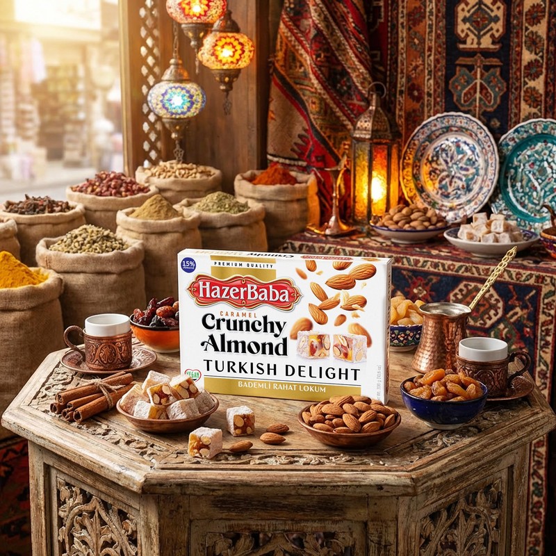 Hazer Baba Premium Turkish Delight Candy with Crunchy Almond, 10.5