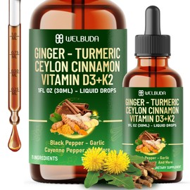 11in1 Ginger Root Supplement with Turmeric, Ceylon Cinnamon, Black Pepper, Cayenne Pepper, Berberine, Vitamin D3, and Vitamin K2 - Support Immune, Energy - 1 FL Oz - 2 Month Supply