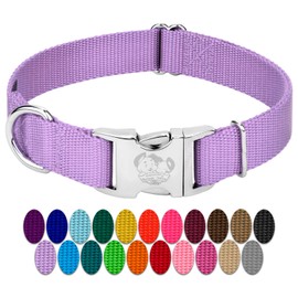 Country Brook Petz Premium Nylon Dog Collar with Metal Buckle for Small Medium Large Breeds - Vibrant 30+ Color Selection (Large, 1 Inch, Lavender)