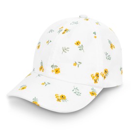 Jan & Jul Girls' Cotton Baseball Cap, Adjustable Trucker Hat for Toddlers (L: 2-5 Years, Yellow Flower)