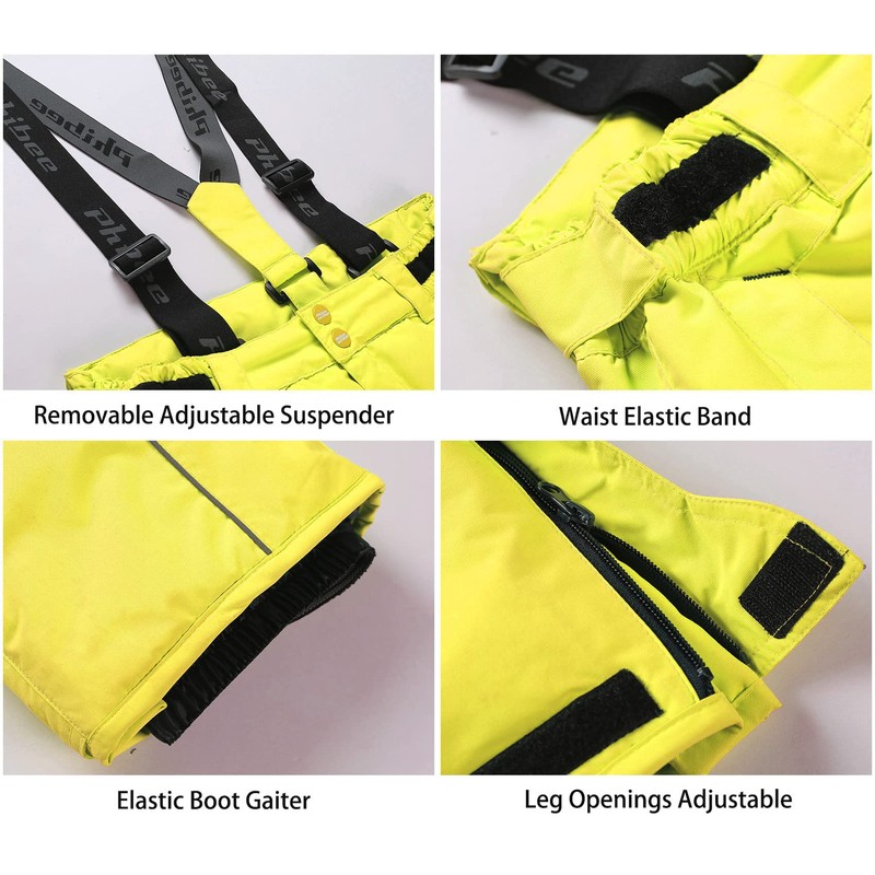 PHIBEE Boys' Waterproof Breathable Polyester Snowboard Ski Pants Yellow 8