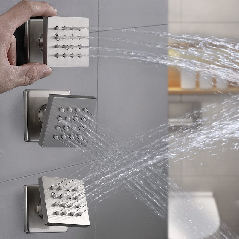 HOMEDEC Brushed Nickel Square Brass Shower Body Sprayer Wall Jet,