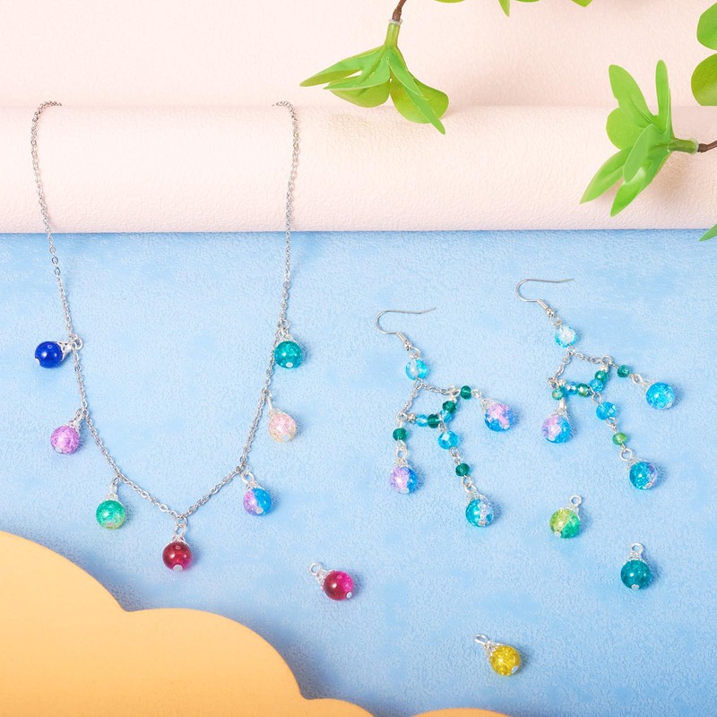 Beadthoven 120Pcs Crackle Glass Crystal Charms Teardrop Glass Dangle Beads