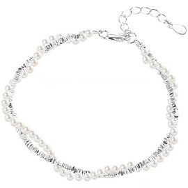 NicoWerk SAB283 Women's Silver Bracelet Pearl Made of 925 Sterling Silver Filigree Unusual Playful Important Smooth with Stone Shiny