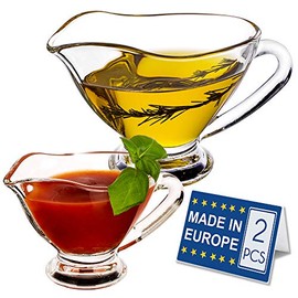Crystalia Gravy Boat Saucer Set Clear Glass, Large and Small Condiment Appetizer Serving Bowl with Easy Grip Handle, Lead-Free Premium Clear Glass Set of 2