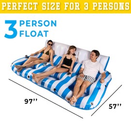 3 Person Inflatable Pool Floats Adults, Tanning Pool Float Lounger Chair with Handles, Cup and Phone Holder for Outdoor, Beach, Swimming Pool, Lake, River