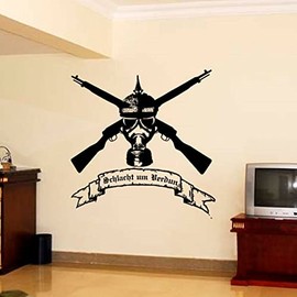 Battles of Verdun Prussia Prussian Soldier Rifle Carbine Gas Mask Spiked Steel Helmet Eagle Sticker Wall Sticker Wall Art (Black 45x44 cm) # 11179