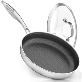 LOLYKITCH 10 In Hybrid Nonstick Stainless Steel Sauté Pan with Lid,Deep Frying Pan,Skillet,Induction Pan,Heavy Duty and Oven Safe,Detachable Handle.