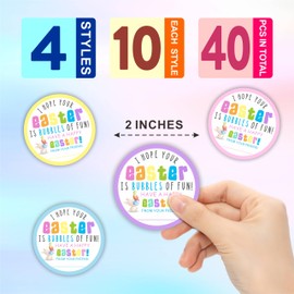 Happy Easter Stickers(40Pcs), I Hope Your Easter is Bubble of Fun, 2 Inches Big Self-Adhesive Round Label for Kids and Adults, Goodie Bags, Gift Box, Cards, 4 Colors Easter Party Supplies -A02