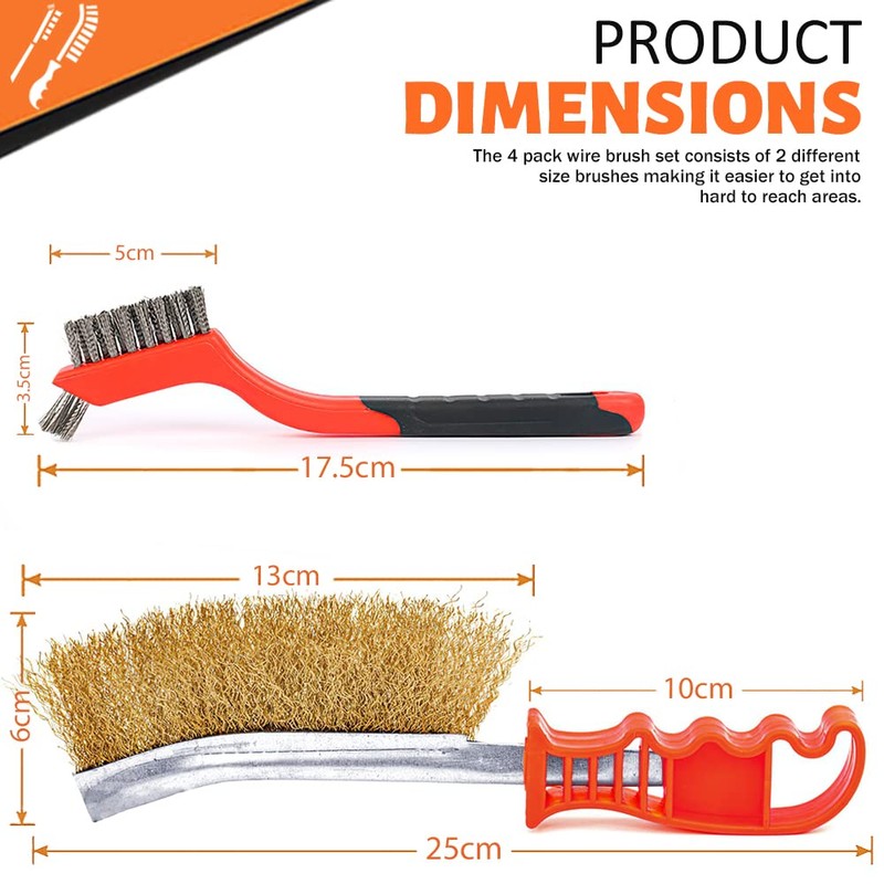 Hand Wire Brush Set 4 Pcs with Stainless Steel Brush