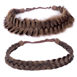 DIGUAN Messy Wide 2 Strands Fishtail Synthetic Hair Braided Headband Hairpiece for Women Girls Beauty Brides Hair Accessory Combination (Auburn)