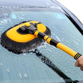 Cepillo para Lavar carros, Kit de Limpieza para Auto, Kit de trapeador para Lavado de Autos con Mango Largo, Poste Extensible 50-102cm con 3