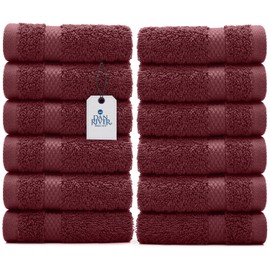 Dan River 100% Cotton Face Towels 12 Pack - Premium Quality Washcloths Soft and Highly Absorbent Towels for Bathroom, Spa, Gym - Quick Dry Essential for Body and Daily Use 12x12 in, 600 GSM – Burgundy