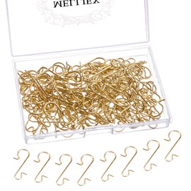 Melliex Pack of 120 Bauble Hangers, Christmas Tree Hooks, Gold, S Hooks, Small Ornament, Reusable