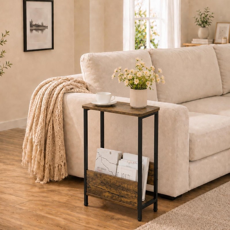 7.1" Narrow Side Table for Small Spaces, 2 Tier Small