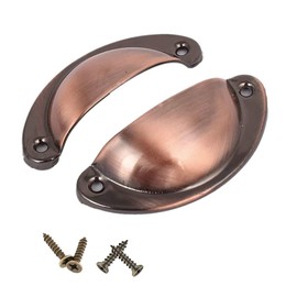 Bestgle 20 Packs Retro Shell Cup Handles, Brushed Red Copper Kitchen Cupboard Drawer Shell Pull Handles with Screws (81 x 35 mm)