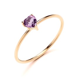 Old English Jewellers 9ct Yellow Gold Natural Amethyst Heart Solitaire Ring size J K L M N O P Q R S February Birthstone (R)