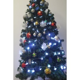 Mini 3inch Plastic Snowflake Ornaments,Wish Hally Wood Tiny 24pcs Sparkling Silver Iridescent Glitter Snowflake Ornaments on String Hanger for Decorating, Crafting and Embellishing (3inch, Silver)