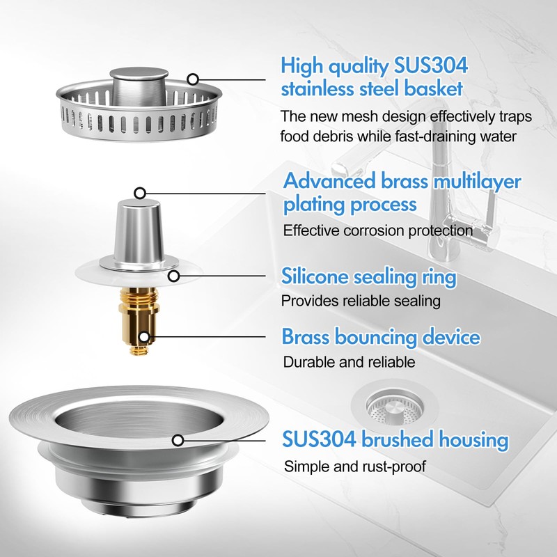 3 in 1 Kitchen Sink Drain Strainer & Sink Stopper,