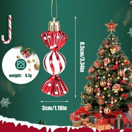 6pcs 8cm Mini Sweet Shaped Christmas Baubles Shiny & Glitter Decorations Xmas Candy Ornaments, Red and White Christmas Decorations for Tree Holiday Home New Year Party Supplies