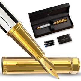 Ellington Pens Luxury Fountain Pen Set- Fountain Pens for Writing - Smooth Extra Fine Nib - Includes Refillable Ink Converter, 3 Ink Cartridges [Black & Blue], Gift Box - Elegant Calligraphy