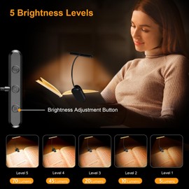 Gritin Rechargeable Book Light for Reading in Bed with 19 LED &Memory Function-Eye Caring 3 Color Temperatures, 5 Brightness Levels, 80 Hrs Runtime Flexible Goose Neck Clip on Light for Book Lovers