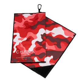 CHANA Golf - Red Camo Microfibre Golf Towel with Built-in Golf Club & Ball Bristle Brush, and Clip Attachment for All Golf Bags