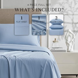 Linen Closet Luxury Cotton Percale 4-Piece Sheet Set, Full, Blue