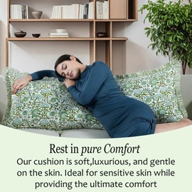 CPC Agate Green 100% Cotton Block Print Ruffle Sham Cover 20X54 inch, Handmade Boho Floral Pillowcase, Farmhouse Cottagecore Bedding, Soft Decorative Cushion Cover for Bedroom Décor