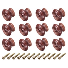 METALLIXITY Round Wood Drawer Knob, (37mm Dia) 12Pcs, Wood Pull Knobs - for Kitchen Bedroom Furniture Drawer Wardrobe Dresser, Dark Red Wood