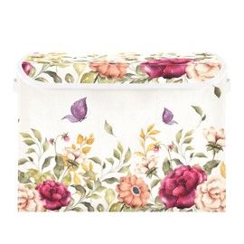 Tatenale Collapsible Storage Bins with Lids Decorative Fabric Storage Cubes Closet Organizer and Storage Basket Boxes Containers for Clothes Box Chest Folding Rectangle Floral Retro Style