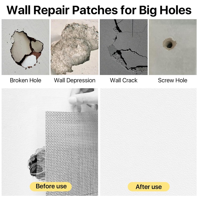 Boocalny 6 Pcs 12x12 Inch Drywall Repair Kit, Self-Adhesive Mesh