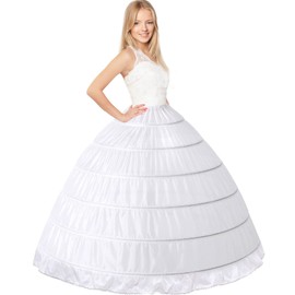 Women Crinoline Petticoat 6 Hoop Skirt A line Slip Floor Length Underskirt for Wedding Dress Ball Gown (White)