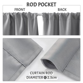 MRTREES Waterproof Blackout Curtains for Bathroom Window, Rod Pocket Curtains for Kitchen Cafe and Caravan, 2 Panels 90x90 CM 35x35 Inch Light Grey