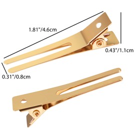 Qearl 100 PCS 1.77" Double Prong Curl Clips Gold Curl Pins Duckbill Section Clips Metal Alligator Clips for Hair Extensions Styling(4.5cm)