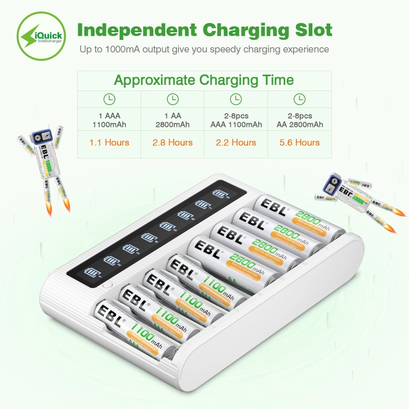 EBL 8 Slots LCD Rechargeable Battery Charger For Ni-MH Ni-Cd