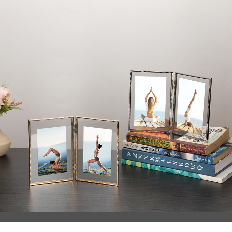 Silver 4x 6'' Double Hinged Floating Frame, For Photo Sizes