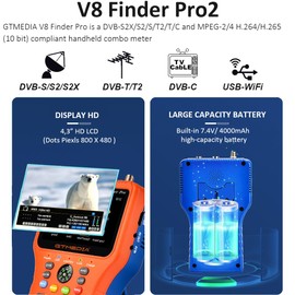 GTMEDIA V8 Finder Pro Satellite Signal Finder DVB-S2X/S2/S/T2/T/C/ATSC-C MPEG-2/4 H.264/H.265 (10 Bit) Combo Meter Auto Calculate Angle of AZ EL