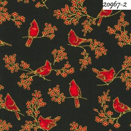 Robert Kaufman Holiday Charms Cardinals gold Metallic cotton quilt fabric Kaufman 20967-2 Black
