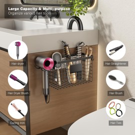 Voldra 2 Pack Hair Dryer Holder Cabinet Door, Adhesive Hair Tool Organizer Wall Mount Adjustable Height Blow Dryer Holder Under Sink for Flat Curling Iron, Hair Straightener Brush(Black)