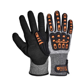 SAFEYEAR Level 5 Cut Resistant Gloves, Nitrile Sand Coated with TPR Impact Protection, Orange Anti-Slip, Anti-Vibration Safety Work Gloves with Touch Screen, Size M