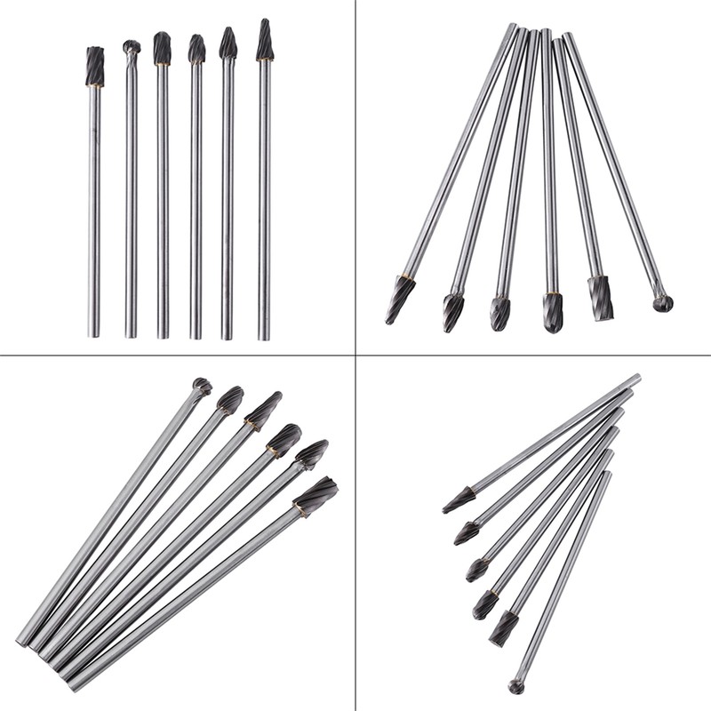 6pcs Tungsten Carbide Aluminum Rotary Files Burr Set 6mm Shank