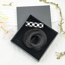 Human Hair Buns Chignon Ponytail Hairpiece Updo Donut Real Hair Extensions Flexible Elastic Band Brown Blondcolor: 01 Jet Black, Stretched Length: About 16g