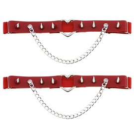 Women Girl Leather Heart Garters Leg Ring Belt Punk Studded Chain Elastic Thigh Ring Garters Adjustable Red