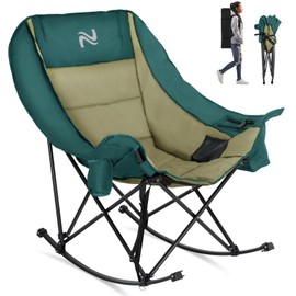 LILYPELLE Oversized Rocking Camping Chair, Fully Padded Patio Chair with Cooler Bag and Side Pocket, High Back Portable Lawn Recliner Rocker Chairs for Camp, Patio, Supports 400 lbs