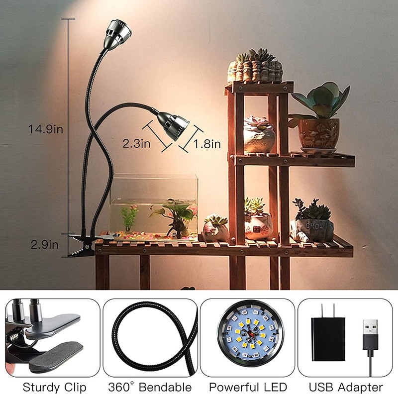 Juhefa Grow Light for Indoor Plants Growing, Gooseneck Clip-on Plant